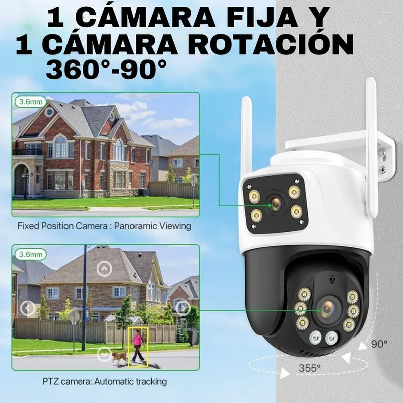 Cámara de seguridad 360° - Doble lente y sensor de presencia