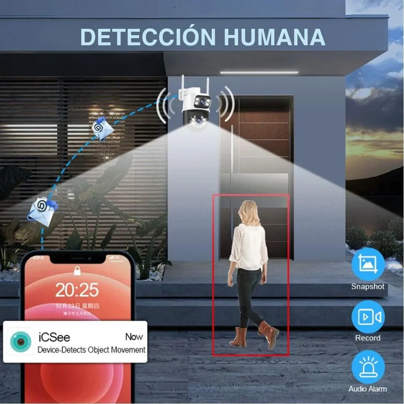 Cámara de seguridad 360° - Doble lente y sensor de presencia